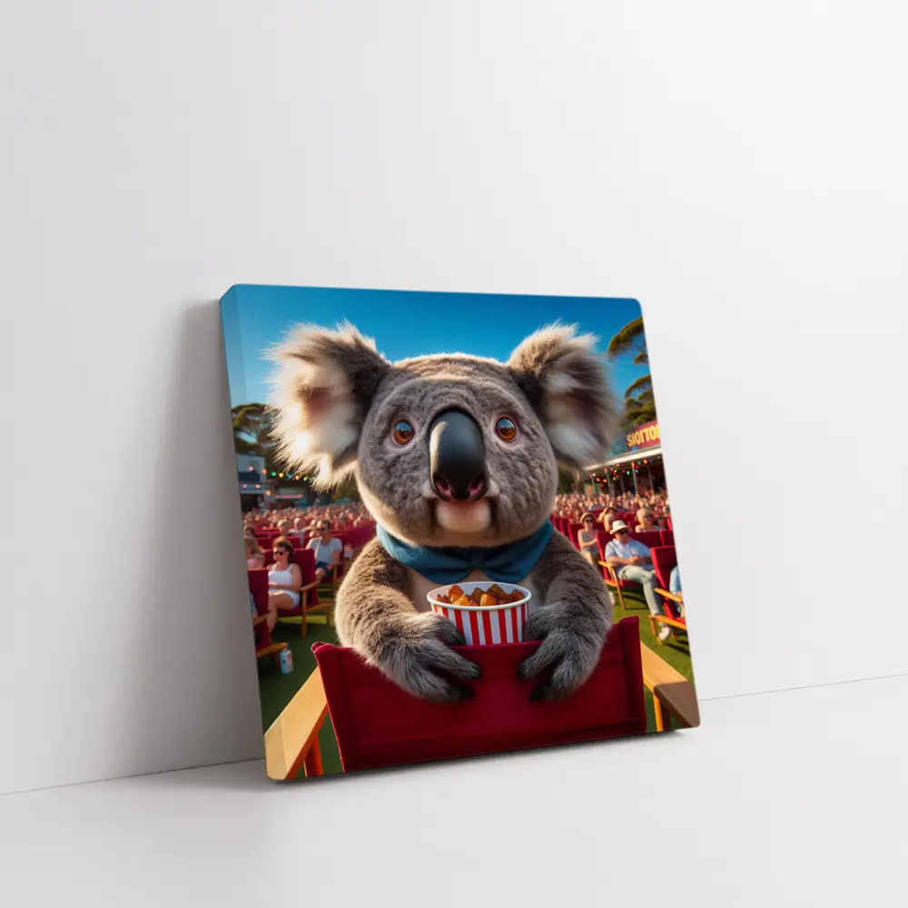 Koala Eating Popcorn At Outdoor Cinema – Wall Art