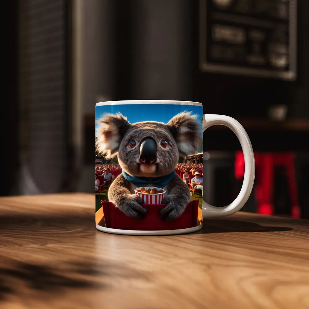 Koala Eating Popcorn At Outdoor Cinema – Mugs