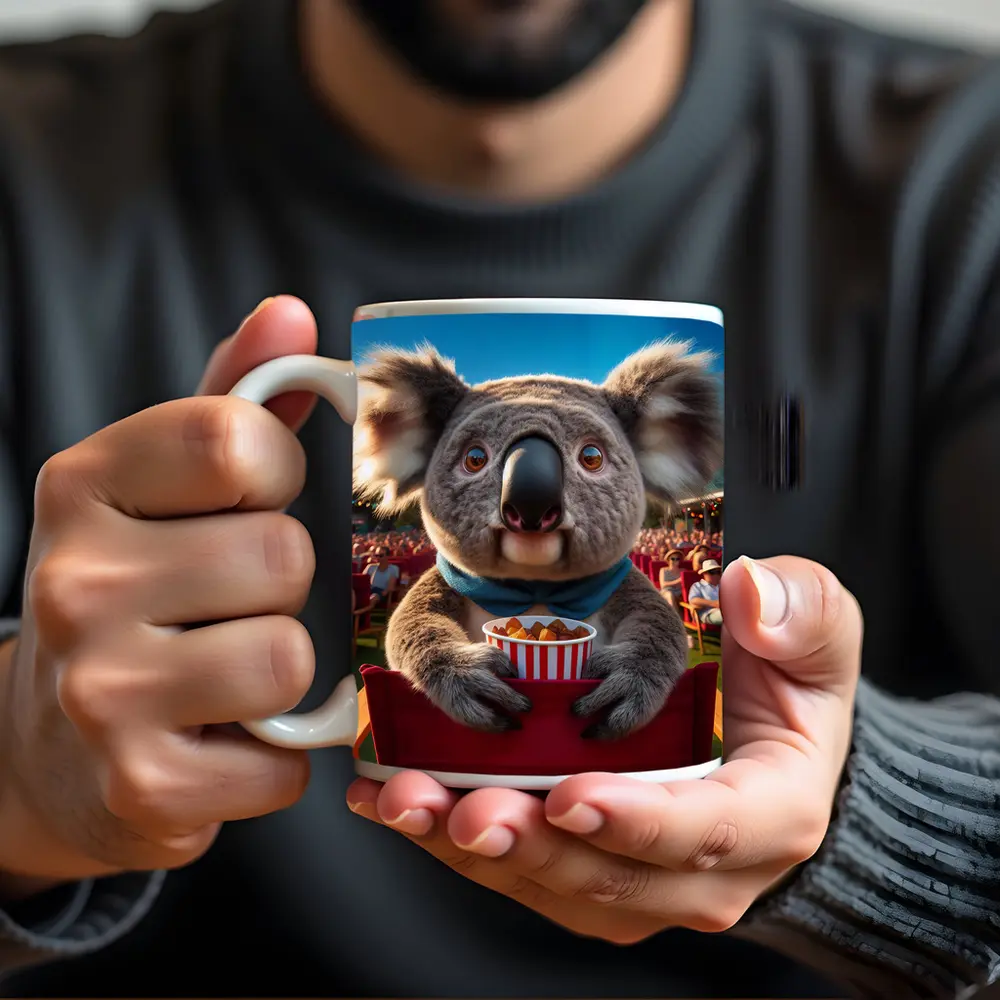 Koala Eating Popcorn At Outdoor Cinema – Mugs