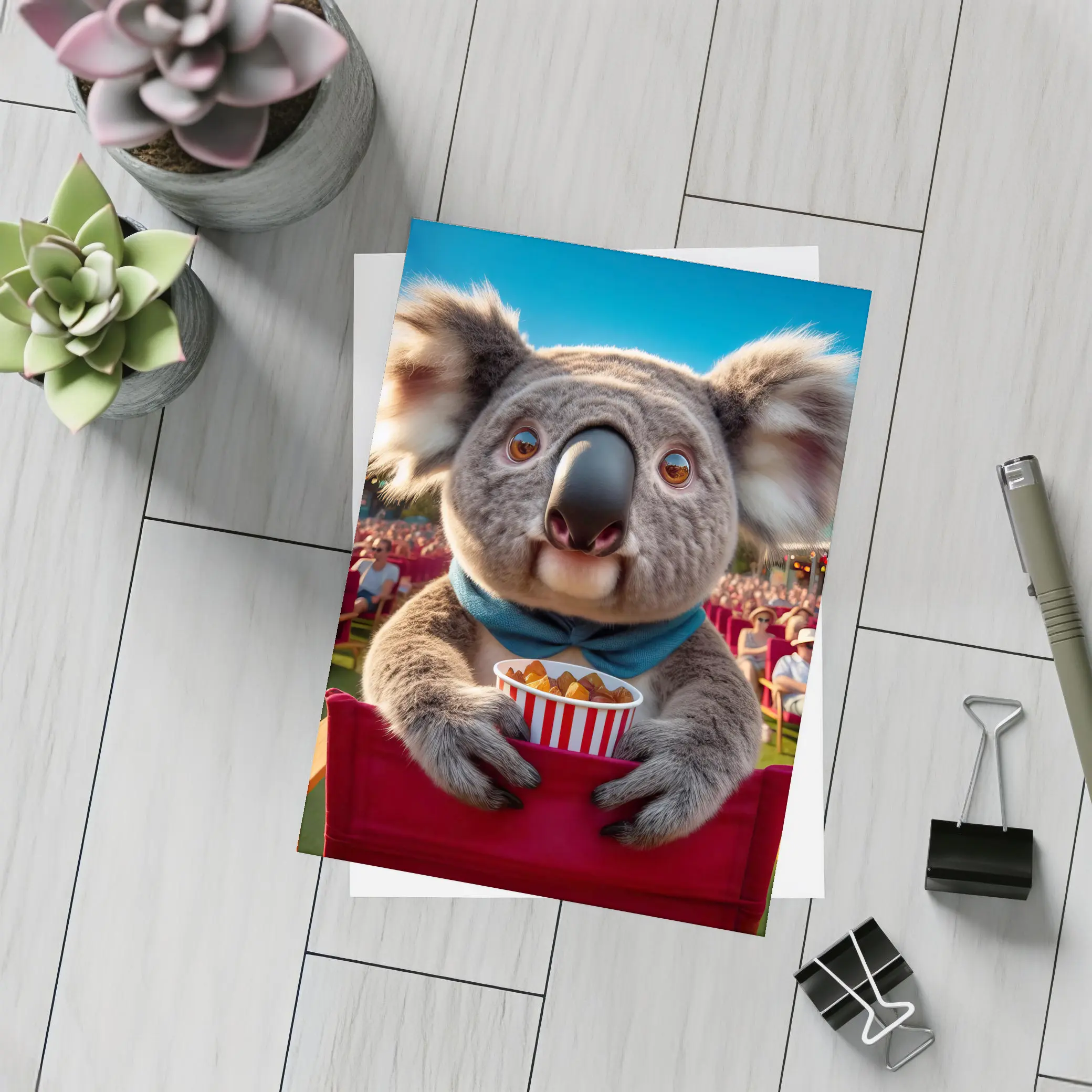 Koala Eating Popcorn At Outdoor Cinema – Postcards