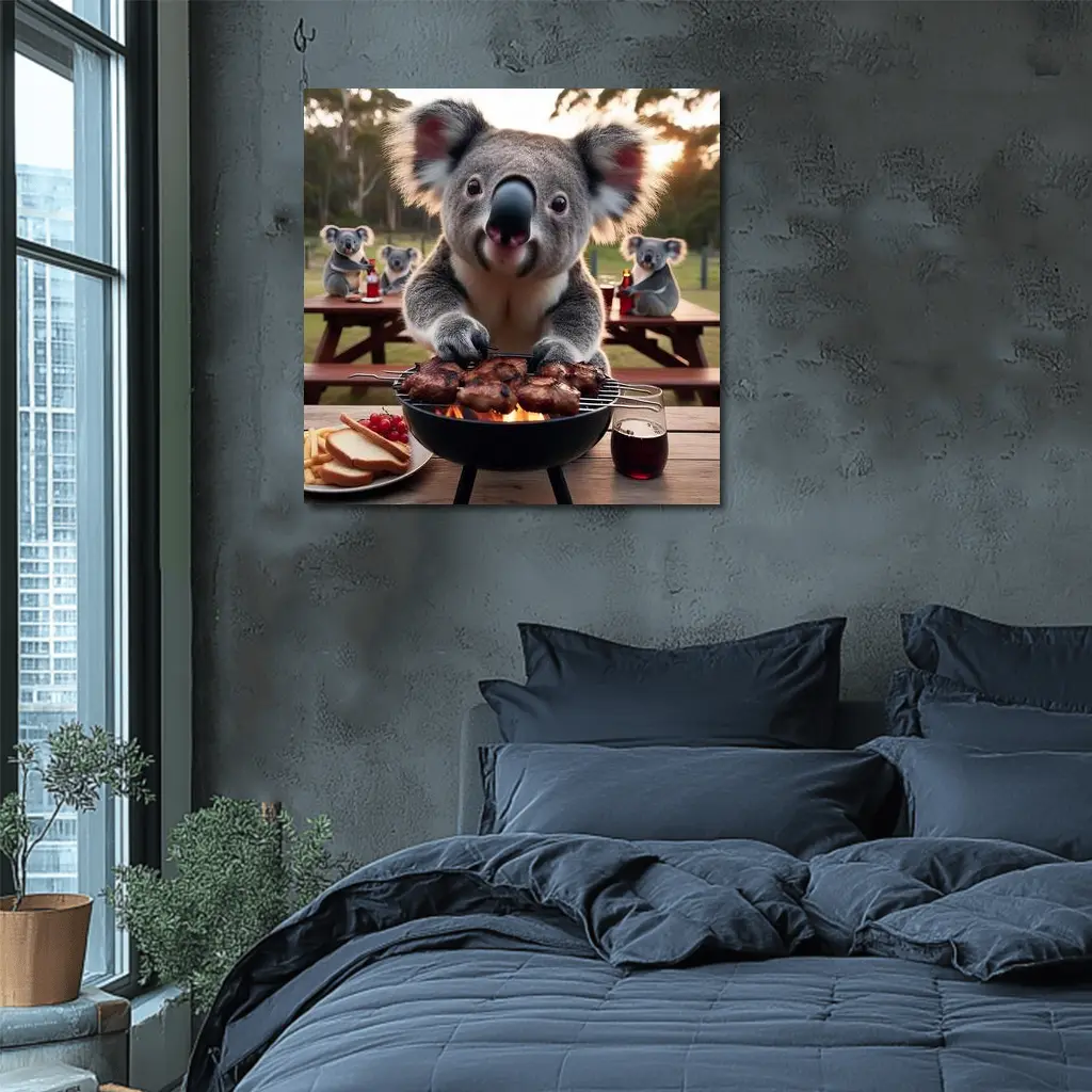 Koala Grilling Meat Outdoor BBQ Scene – Wall Art