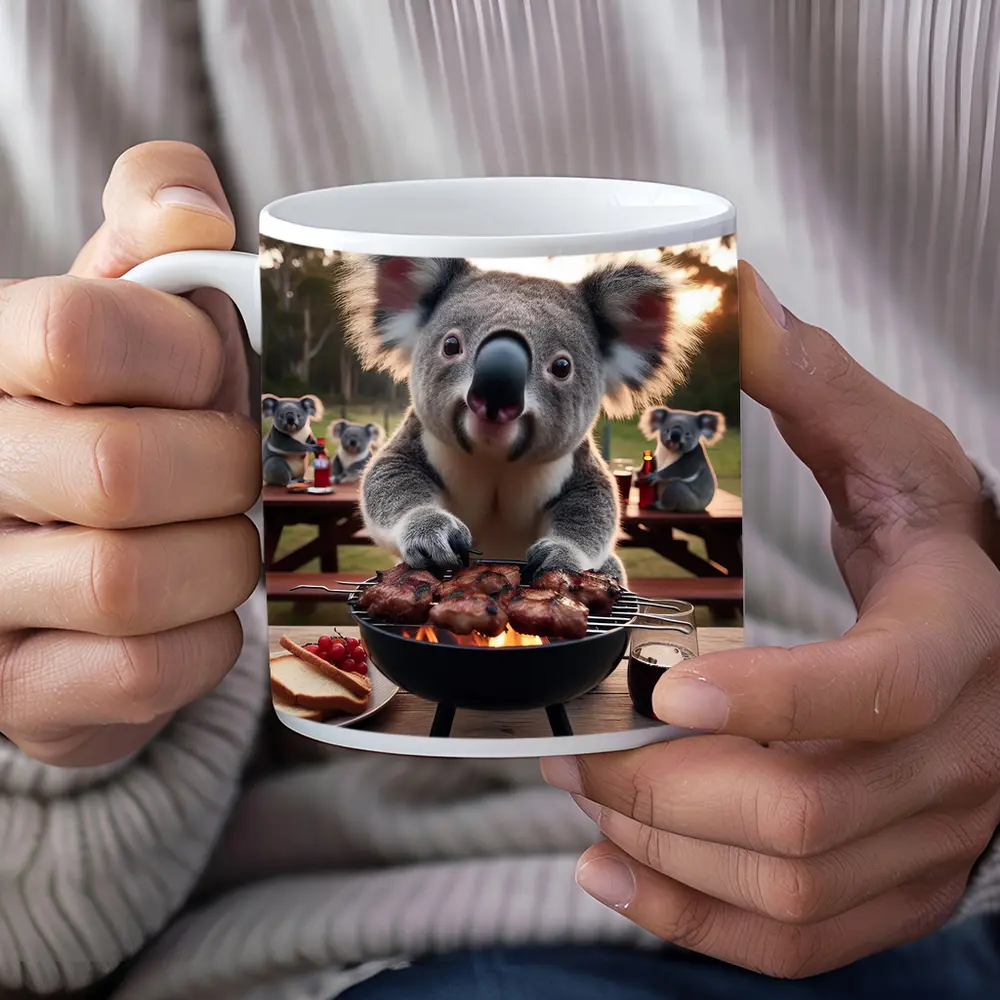 Koala Grilling Meat Outdoor BBQ Scene – Mugs