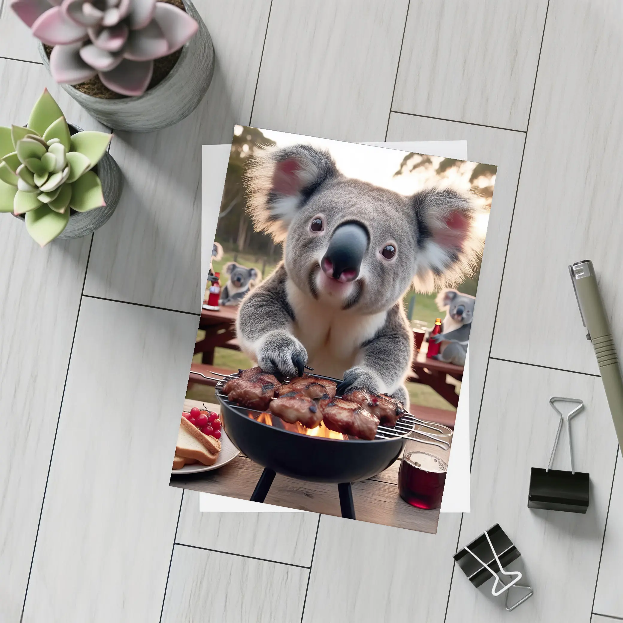 Koala Grilling Meat Outdoor BBQ Scene – Postcards