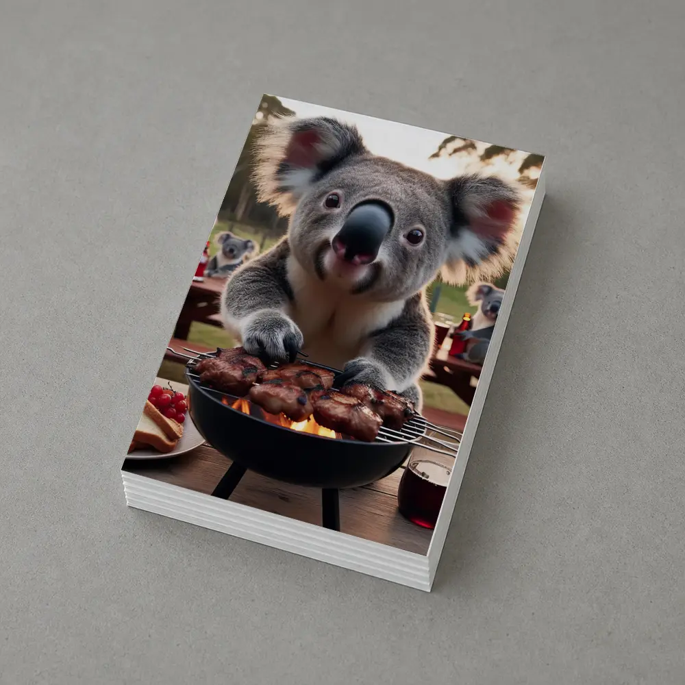 Koala Grilling Meat Outdoor BBQ Scene – Postcards