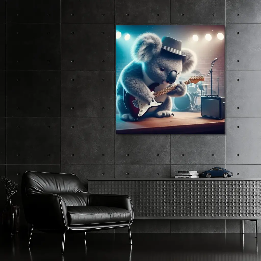 Koala Playing Guitar on Concert Stage – Wall Art
