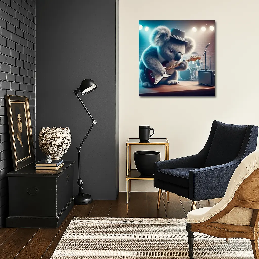 Koala Playing Guitar on Concert Stage – Wall Art