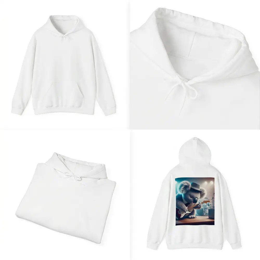 Koala Playing Guitar on Concert Stage – Hoodies