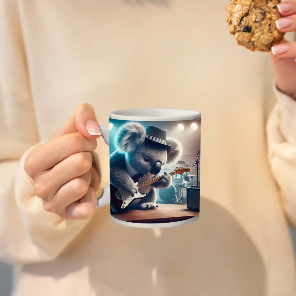 Koala Playing Guitar on Concert Stage – Mugs