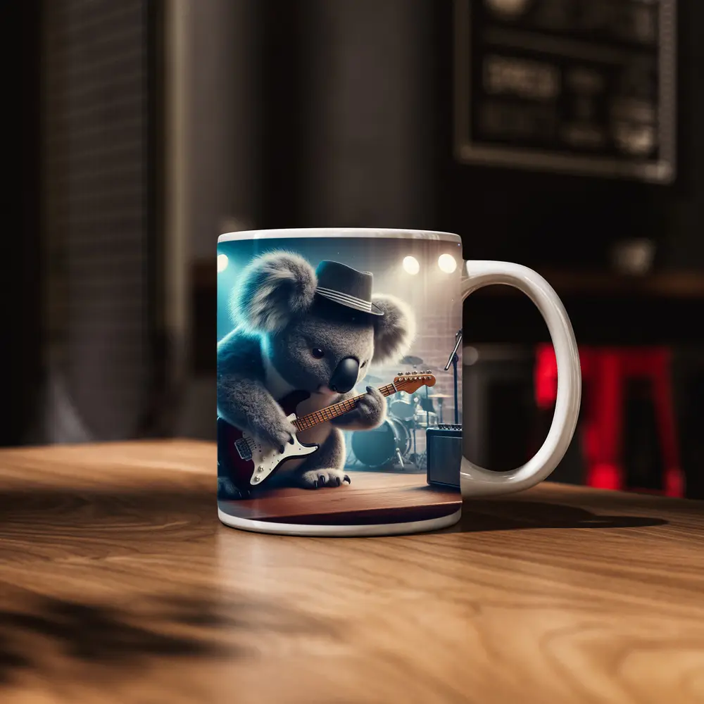 Koala Playing Guitar on Concert Stage – Mugs