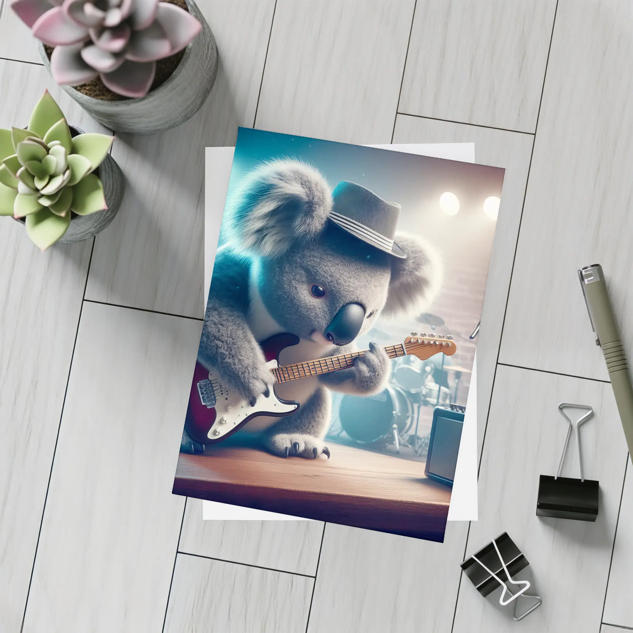 Koala Playing Guitar on Concert Stage – Postcards