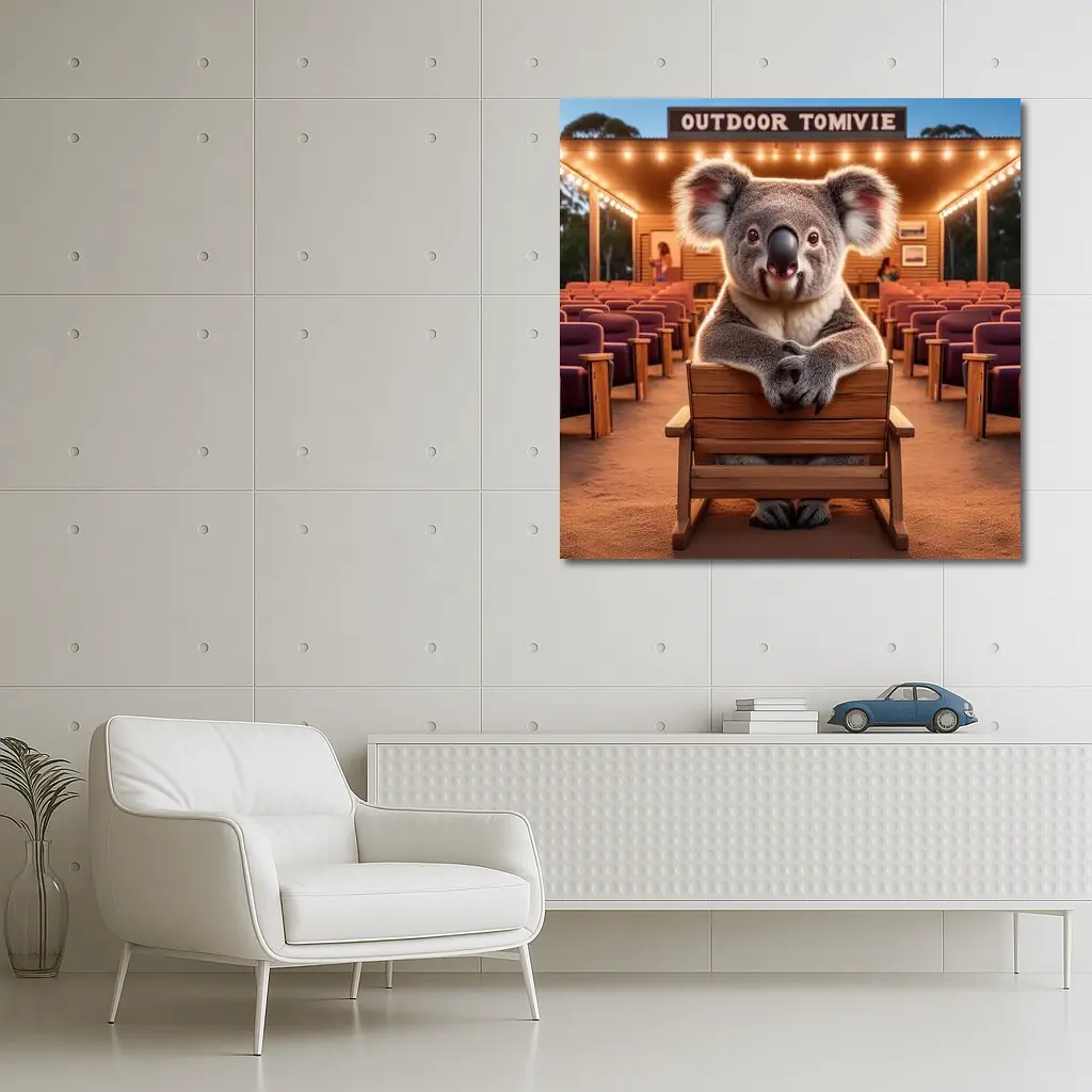 Koala Sitting at Outdoor Movie Theater – Wall Art