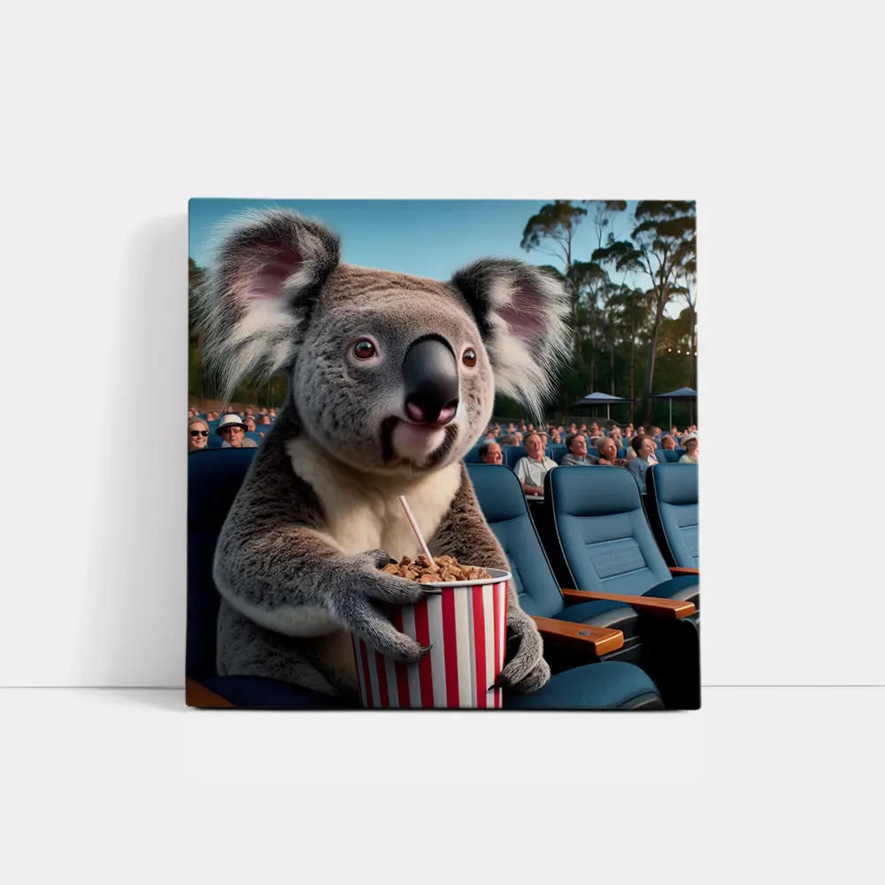 Koala Eating Popcorn at Outdoor Cinema – Wall Art