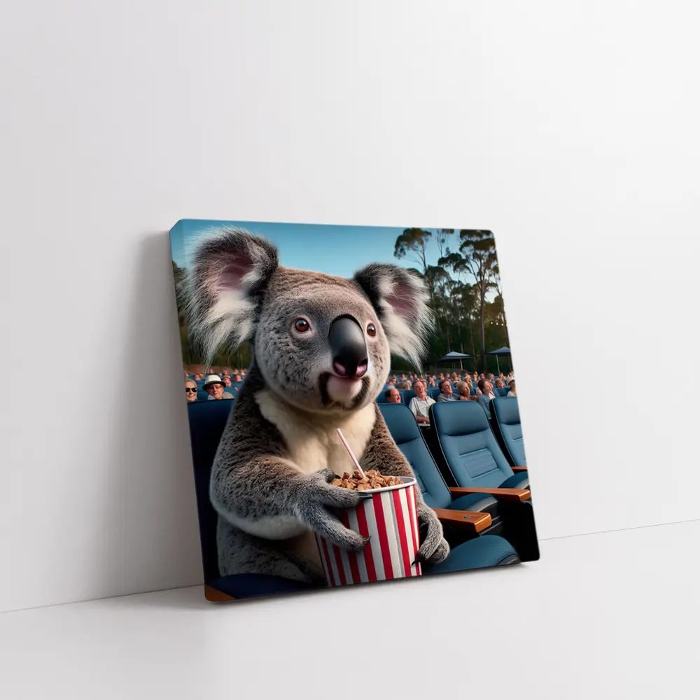 Koala Eating Popcorn at Outdoor Cinema – Wall Art