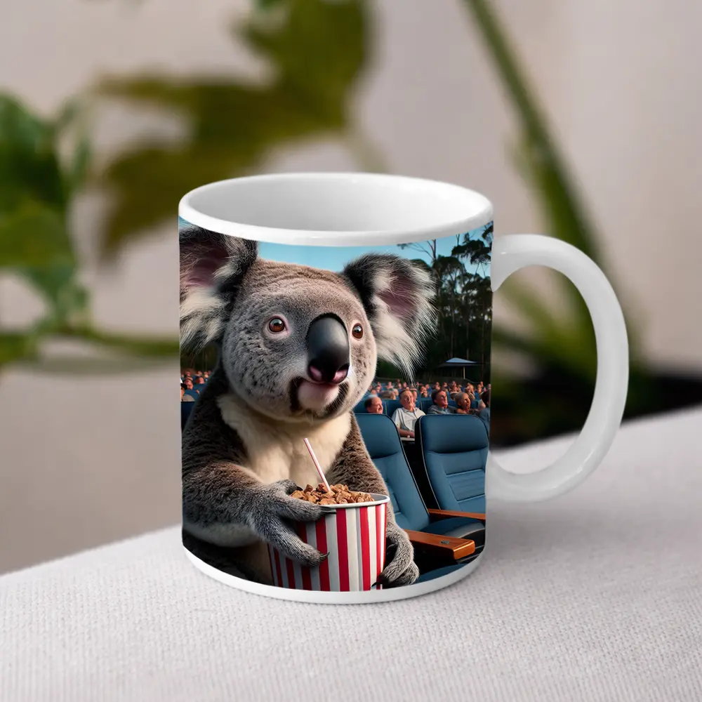 Koala Eating Popcorn at Outdoor Cinema – Mugs
