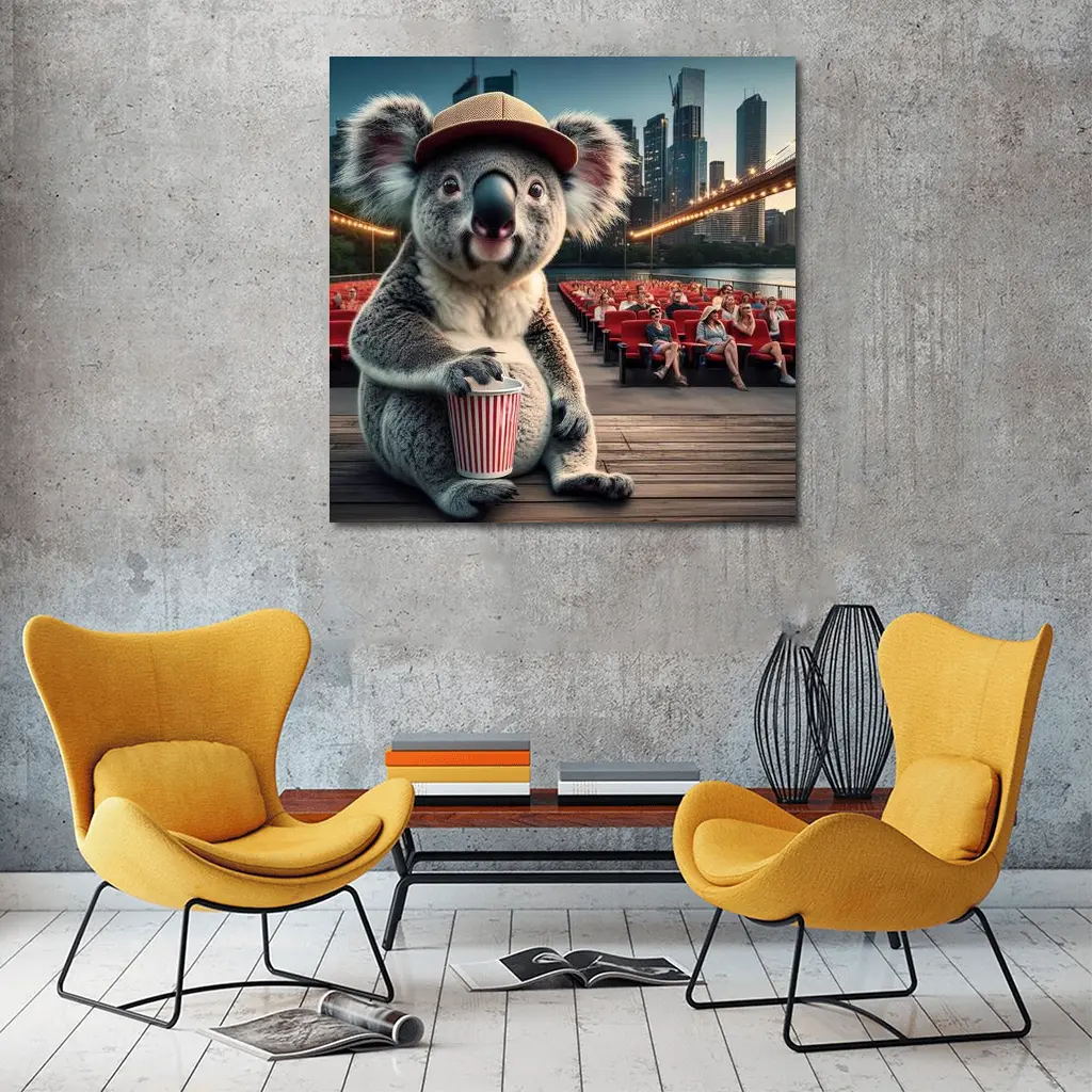 Koala With Popcorn Outdoor Cinema City – Wall Art