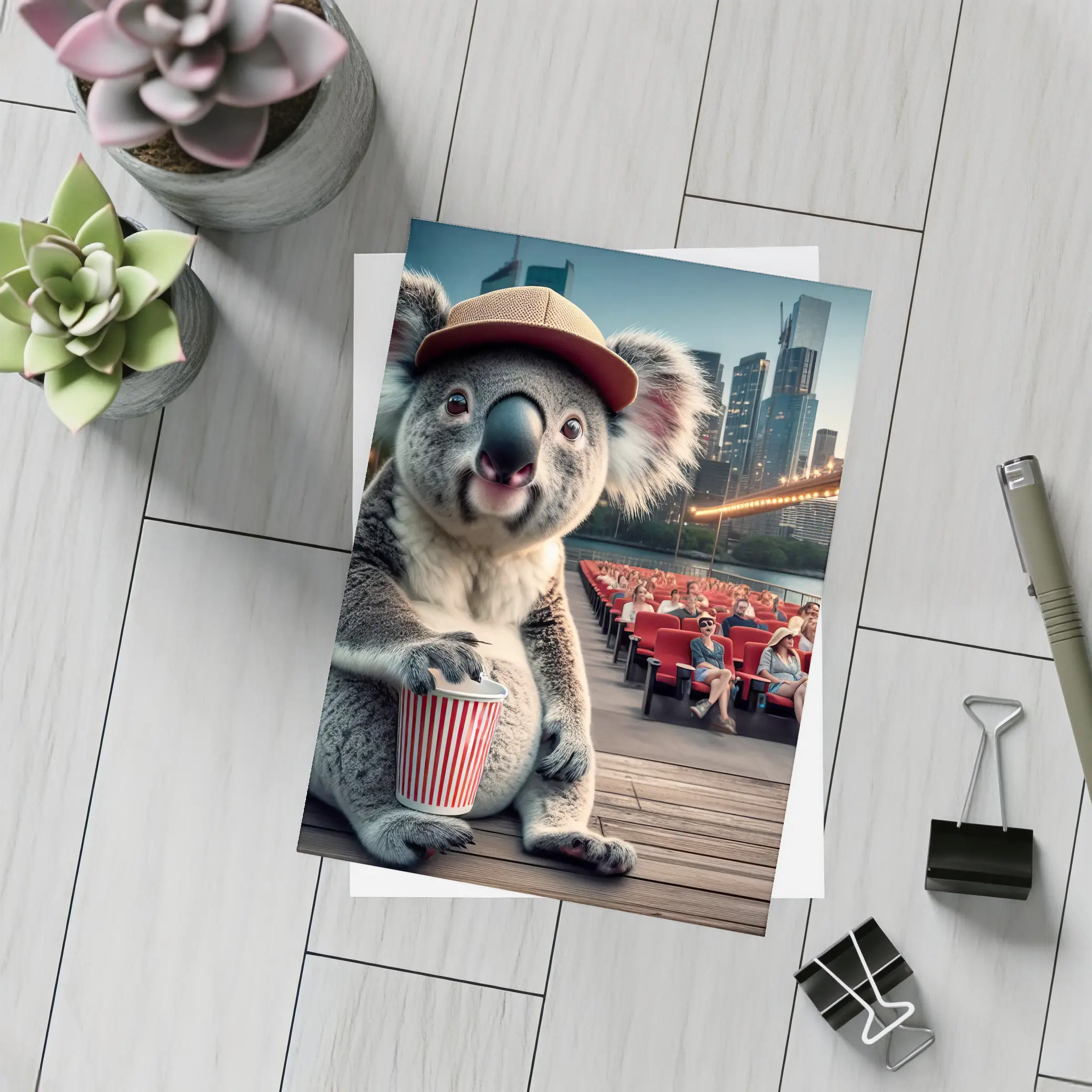 Koala With Popcorn Outdoor Cinema City – Postcards