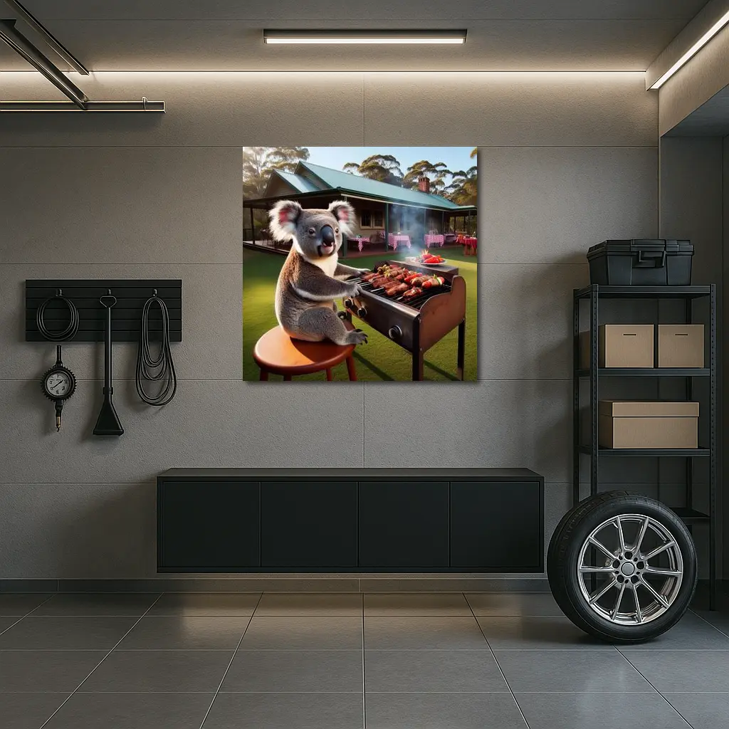 Koala Grilling BBQ Australian Backyard Scene – Wall Art