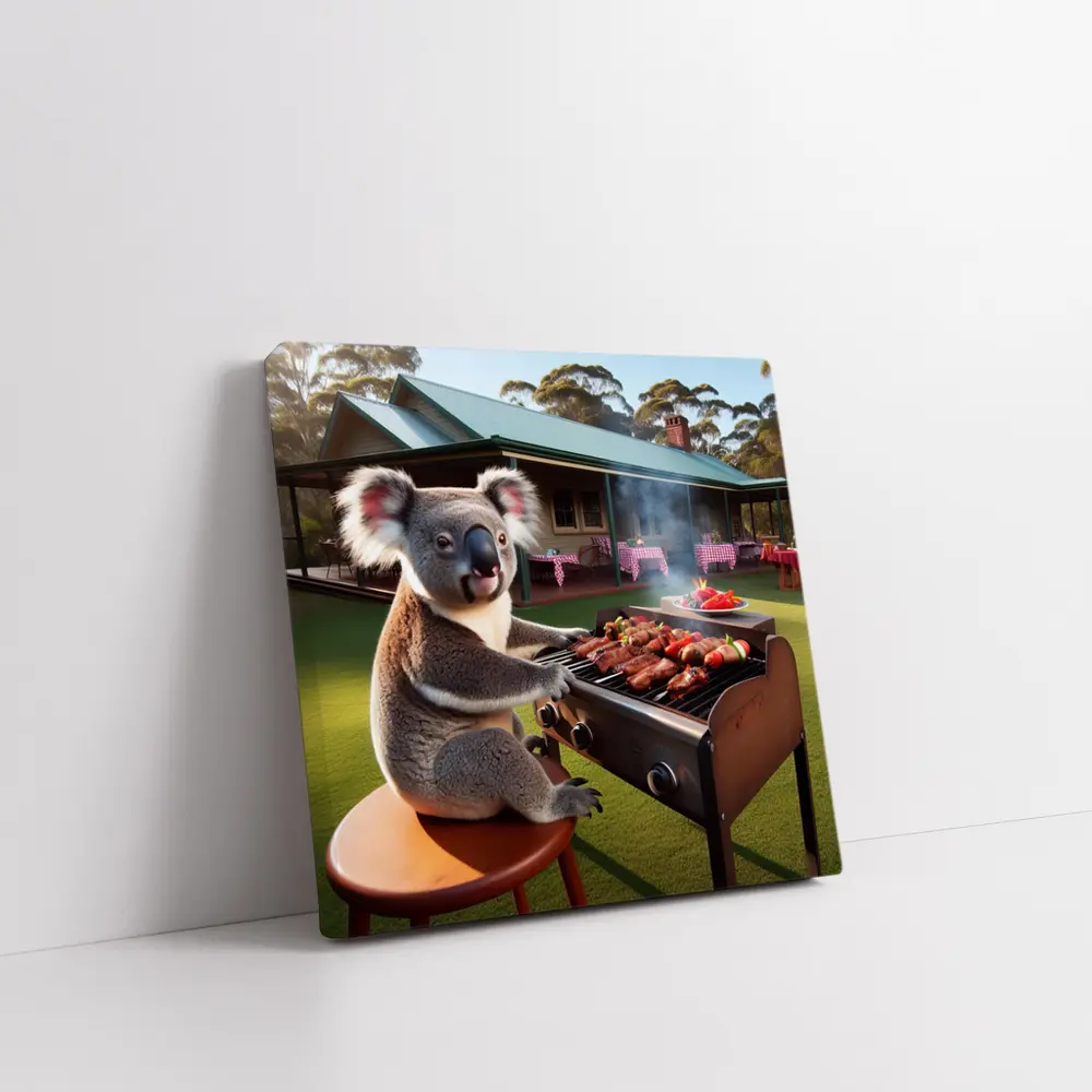 Koala Grilling BBQ Australian Backyard Scene – Wall Art