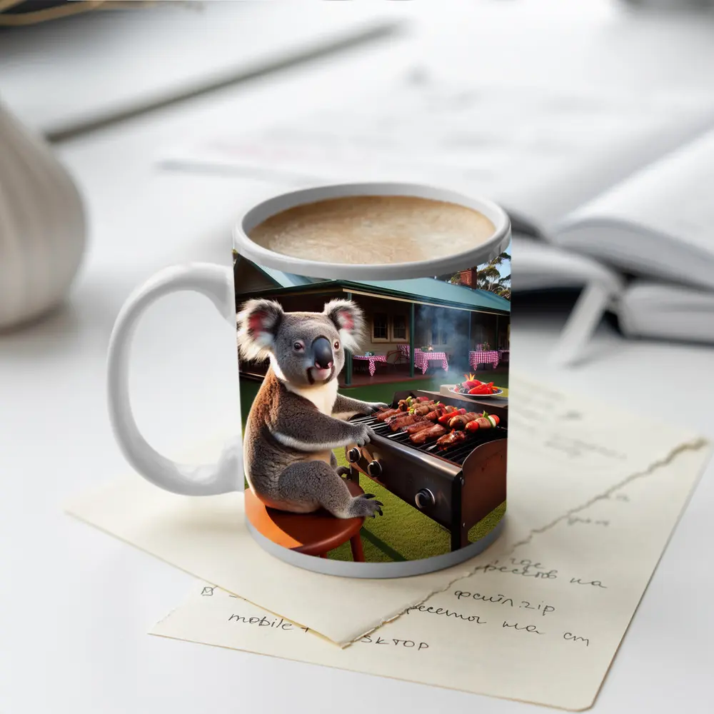 Koala Grilling BBQ Australian Backyard Scene – Mugs