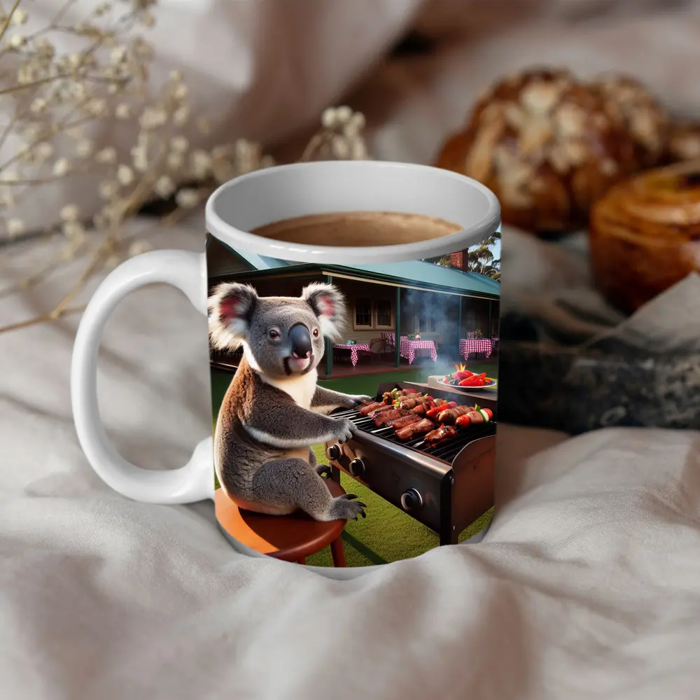 Koala Grilling BBQ Australian Backyard Scene – Mugs