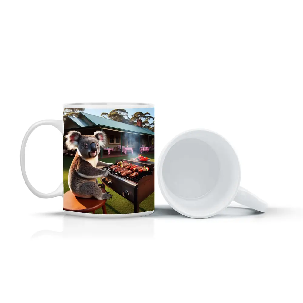 Koala Grilling BBQ Australian Backyard Scene – Mugs
