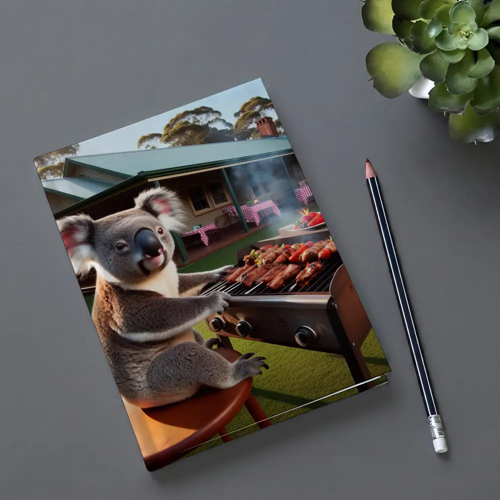 Koala Grilling BBQ Australian Backyard Scene – Notebooks