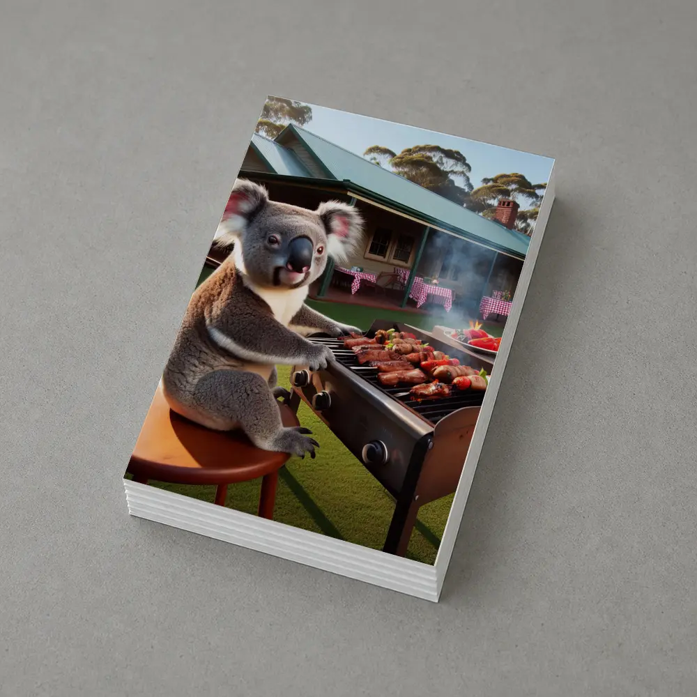 Koala Grilling BBQ Australian Backyard Scene – Postcards