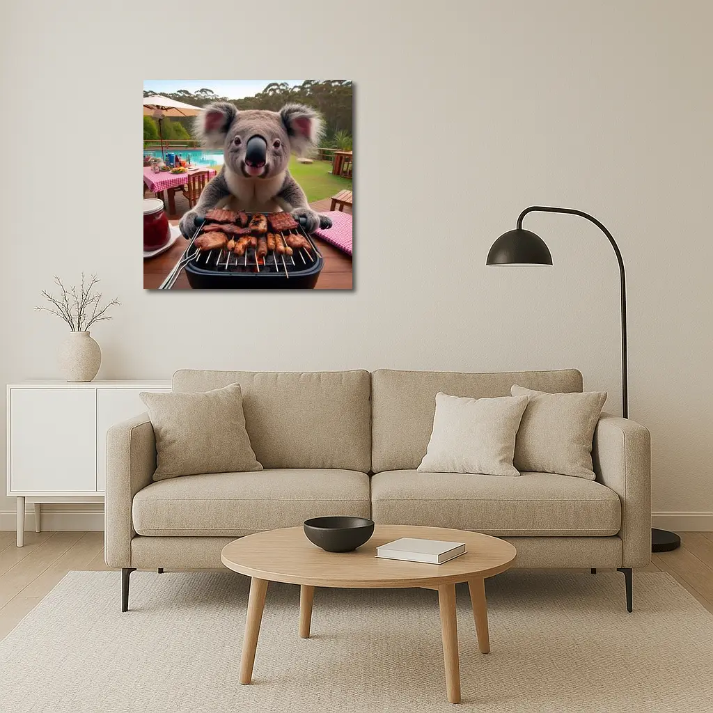 Koala Grilling Meat at Backyard BBQ – Wall Art