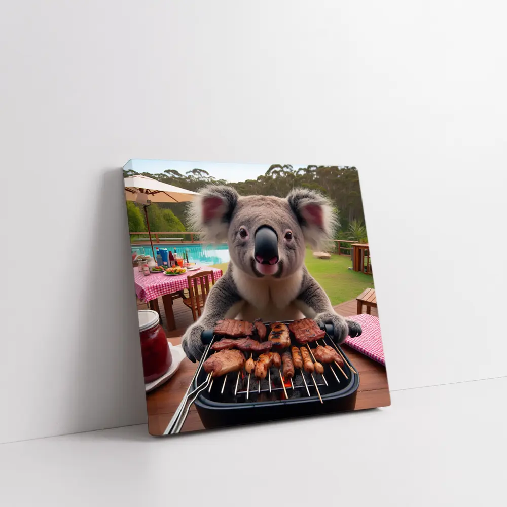 Koala Grilling Meat at Backyard BBQ – Wall Art