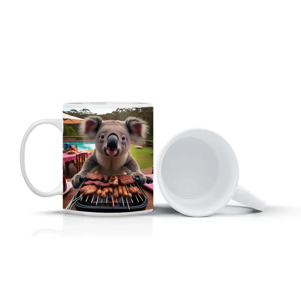 Koala Grilling Meat at Backyard BBQ – Mugs