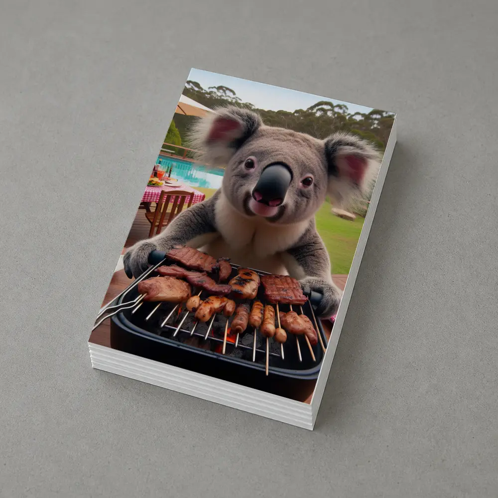 Koala Grilling Meat at Backyard BBQ – Postcards