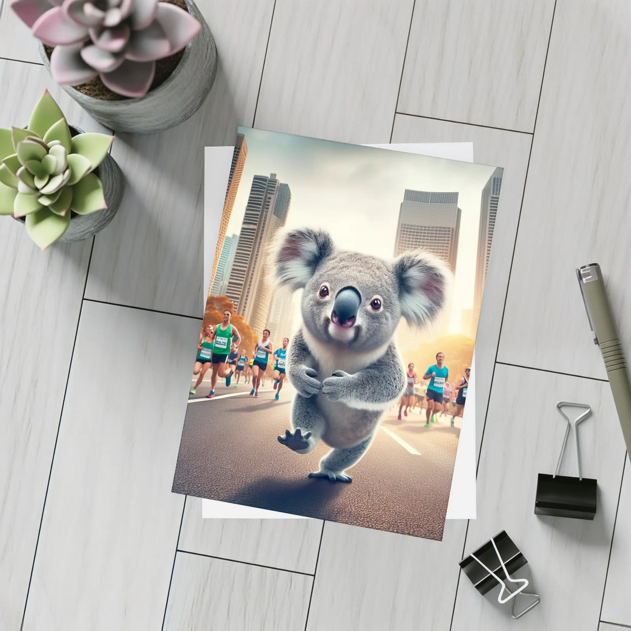 Koala Running City Marathon Race Art – Postcards