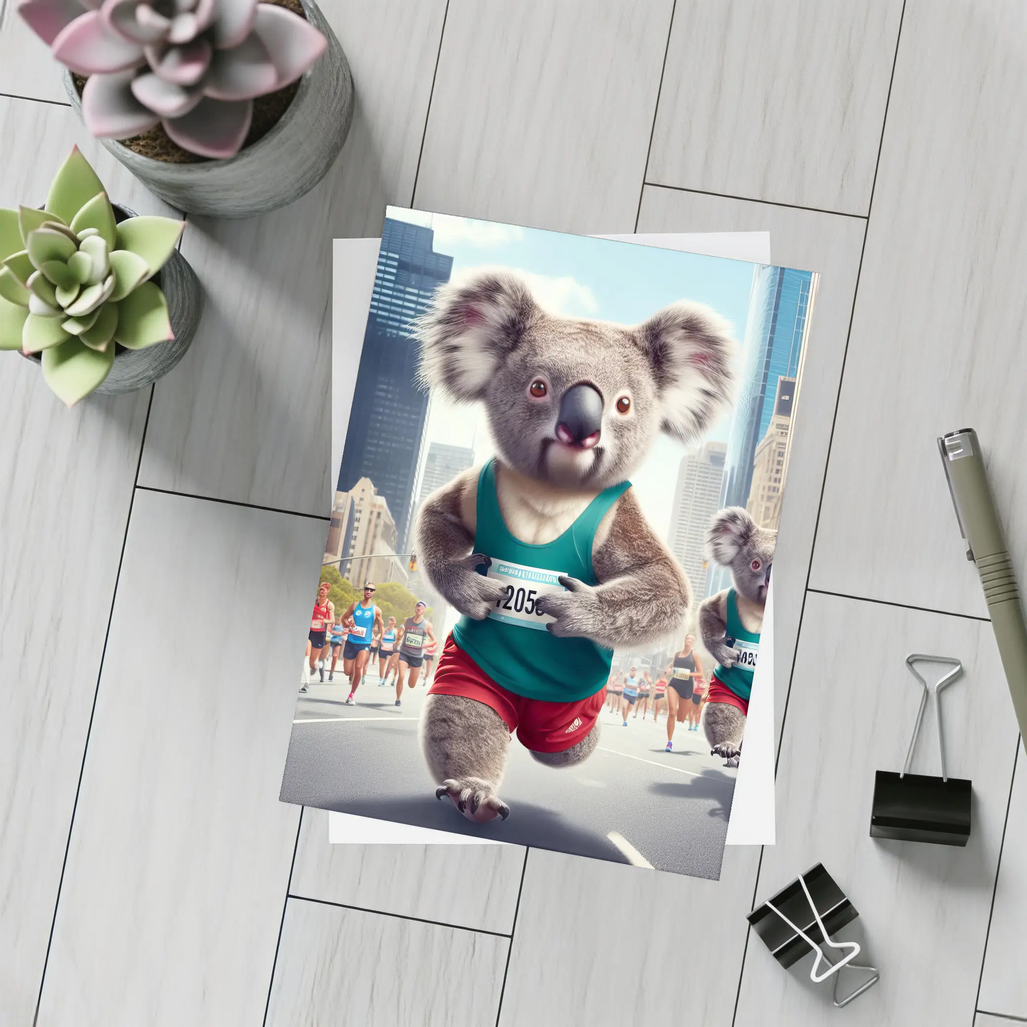 Koalas Running City Marathon Race Art – Postcards