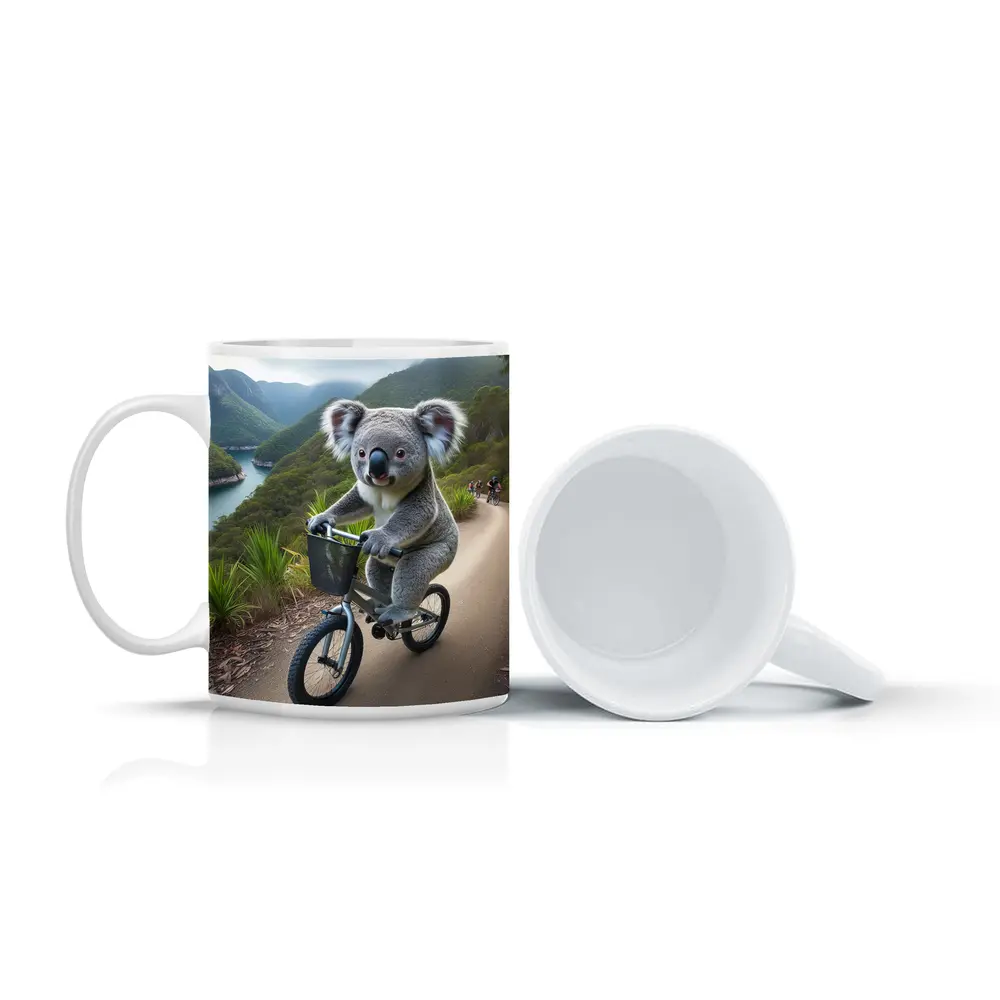 Koala Riding Bicycle On Mountain Trail – Mugs