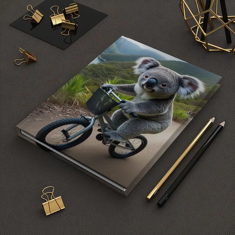 Koala Riding Bicycle On Mountain Trail – Notebooks
