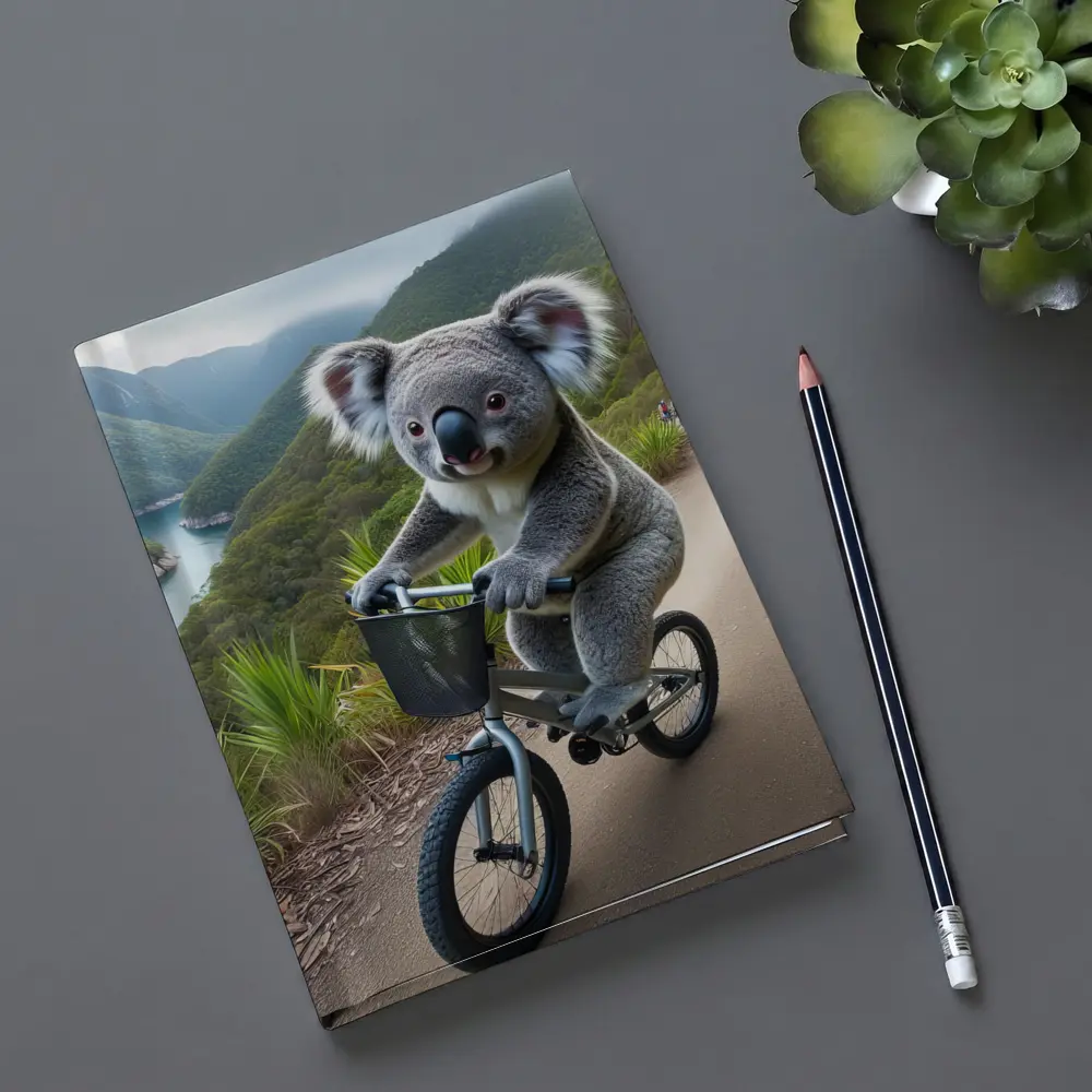 Koala Riding Bicycle On Mountain Trail – Notebooks