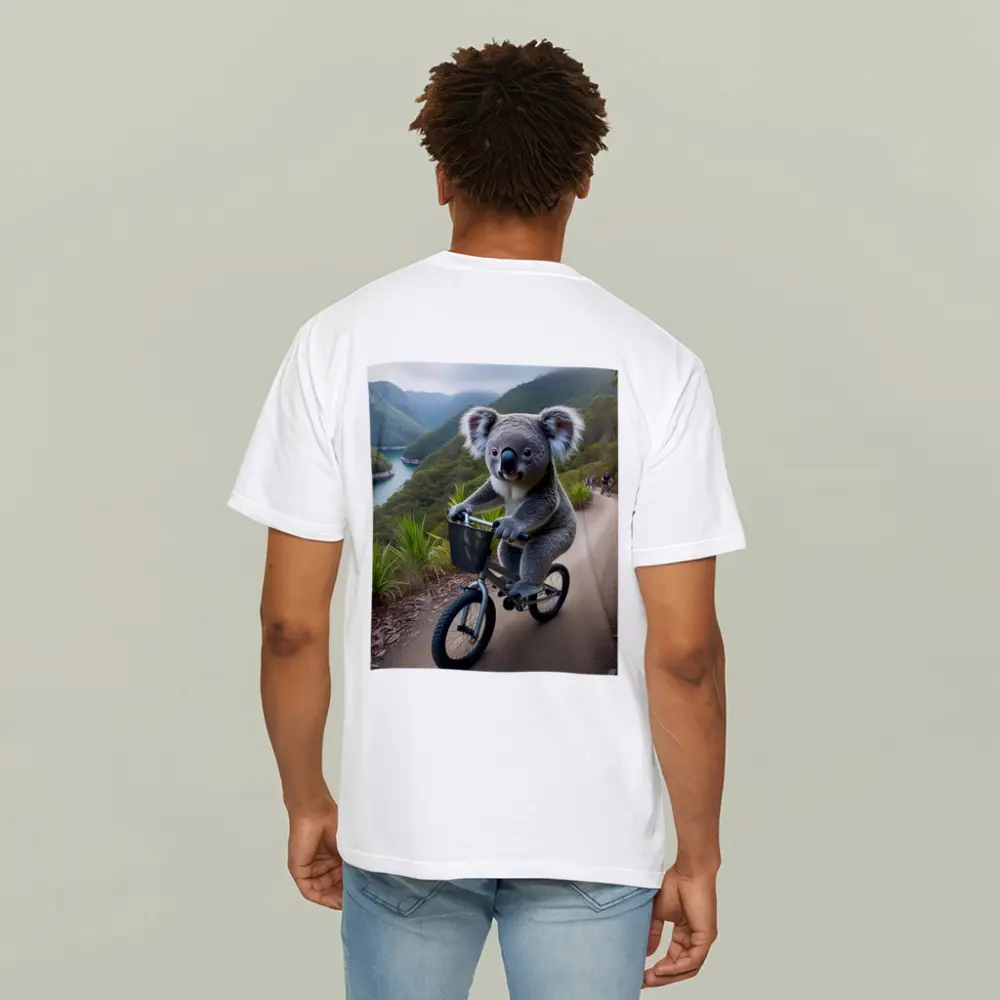 Koala Riding Bicycle On Mountain Trail – T-Shirts