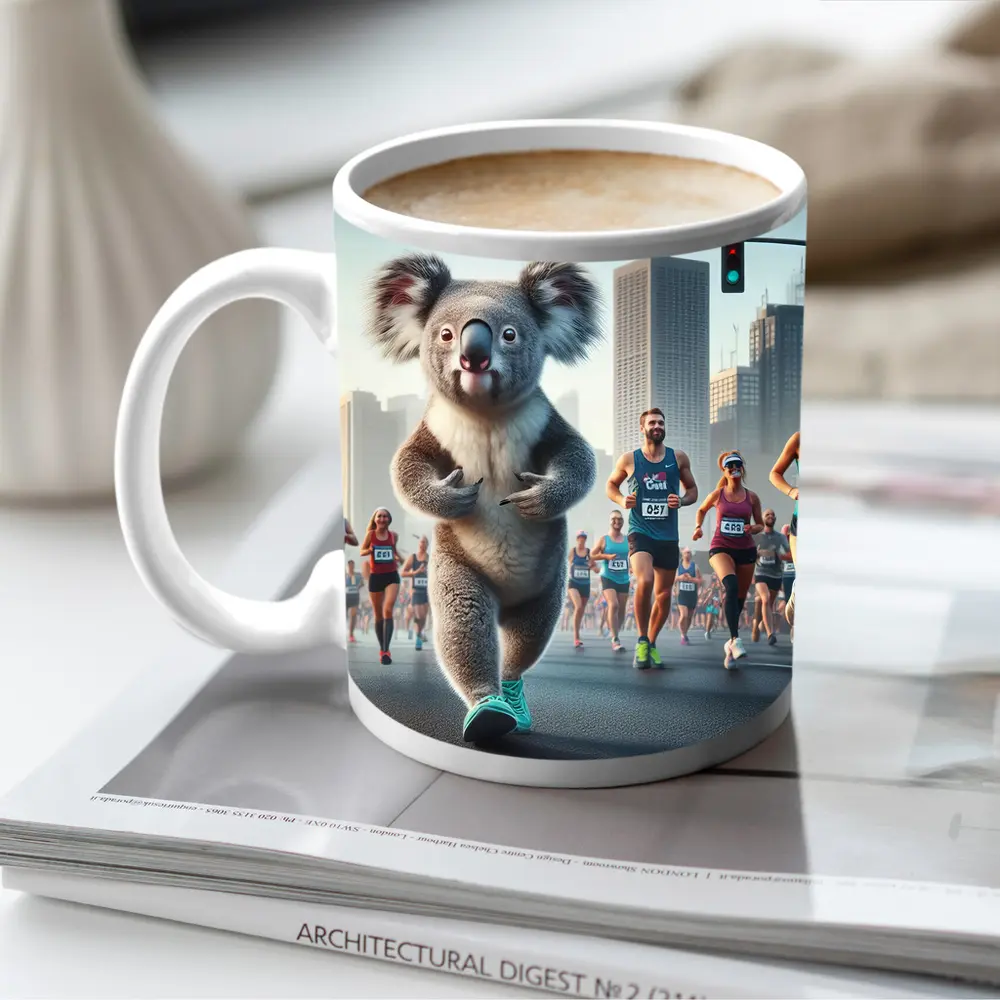 Koala Running City Marathon Race Art – Mugs