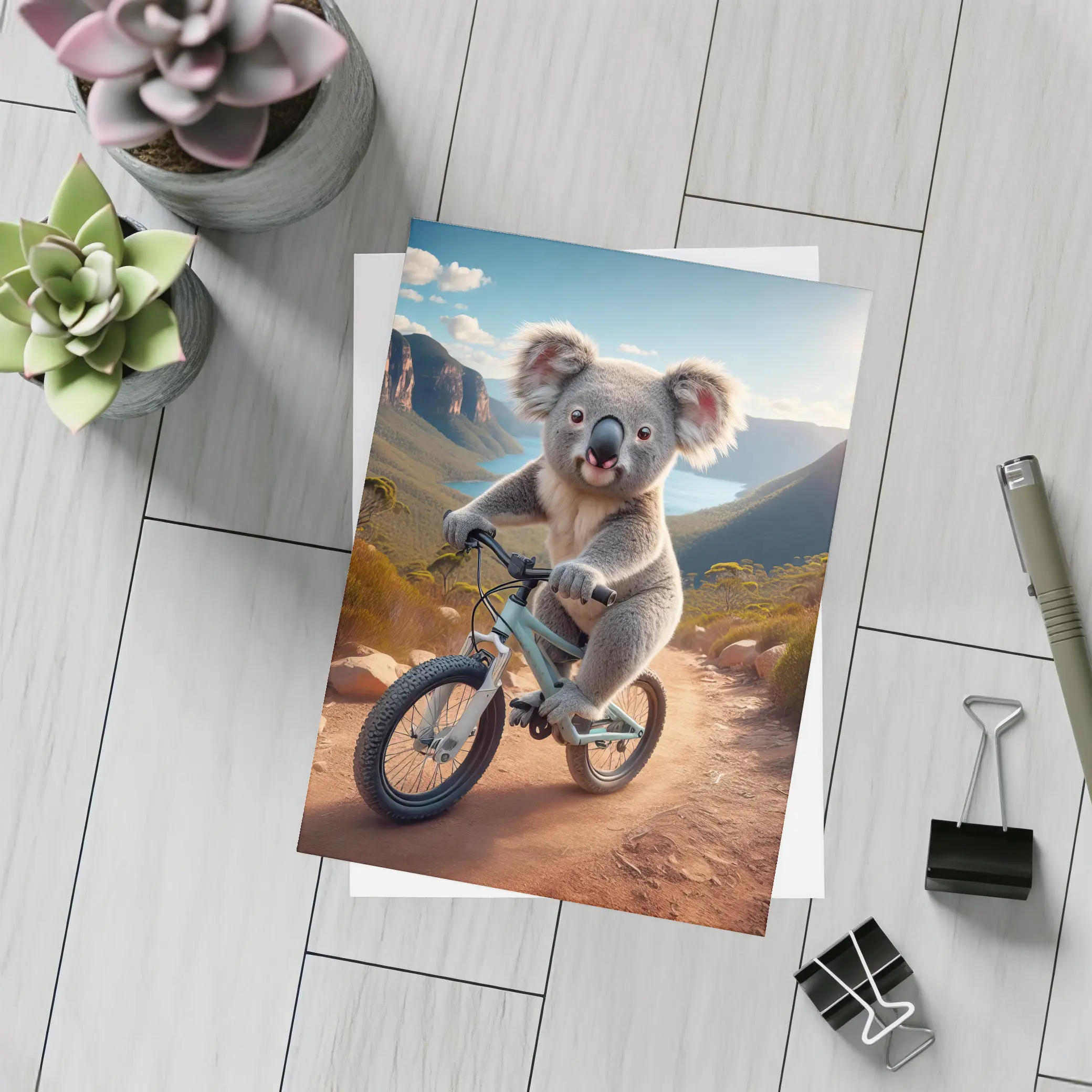 Koala Riding Bike Australian Mountain Trail – Postcards