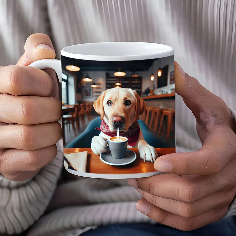 Labrador Retriever Drinking Coffee In Cafe – Mugs