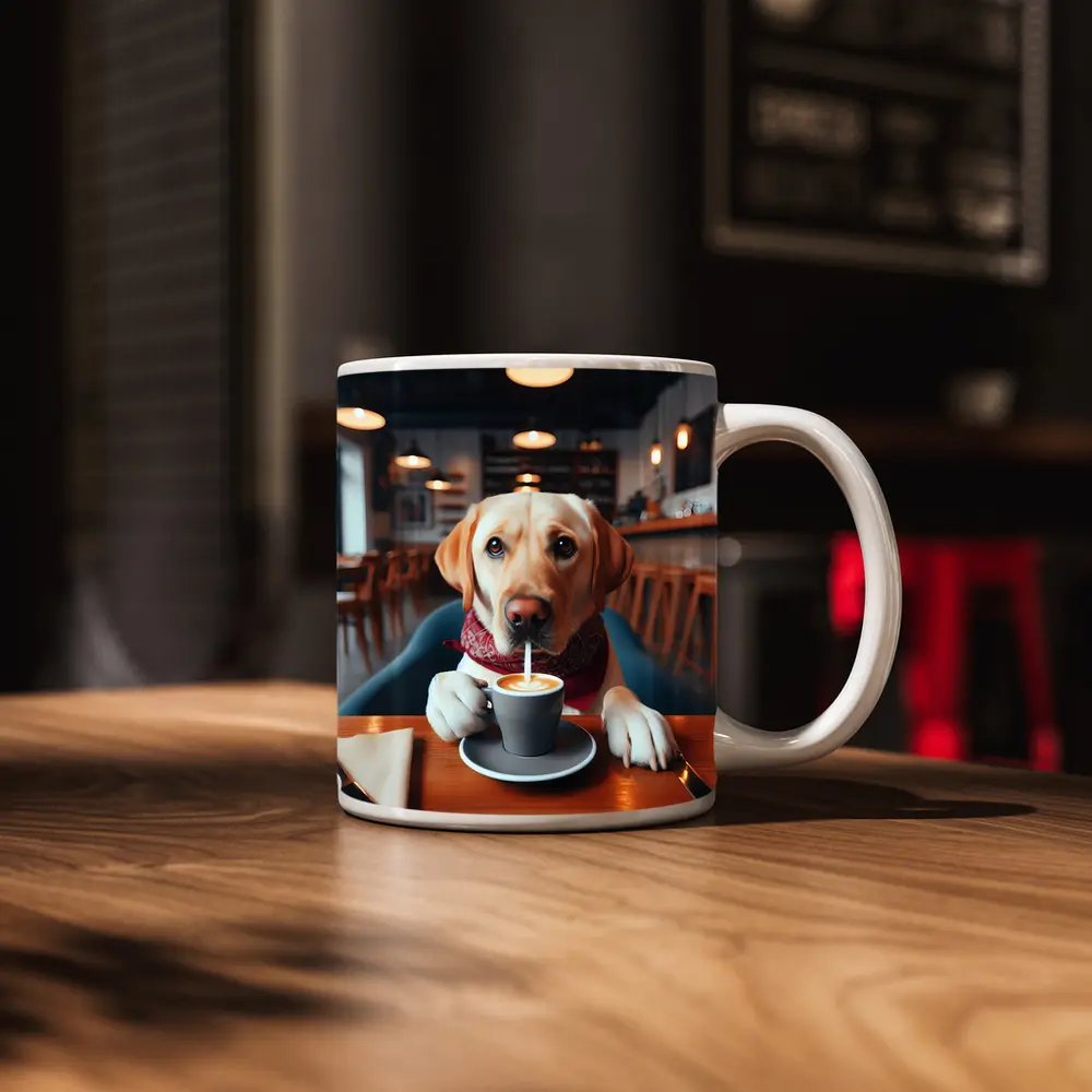Labrador Retriever Drinking Coffee In Cafe – Mugs