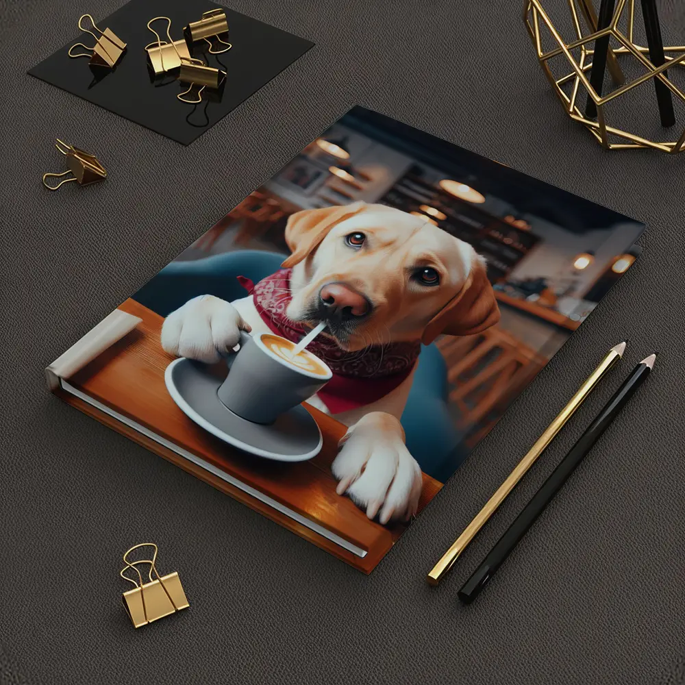 Labrador Retriever Drinking Coffee In Cafe – Notebooks