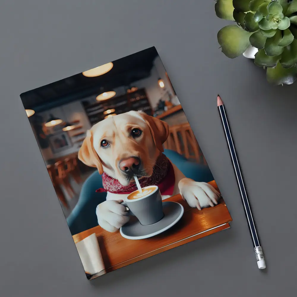 Labrador Retriever Drinking Coffee In Cafe – Notebooks