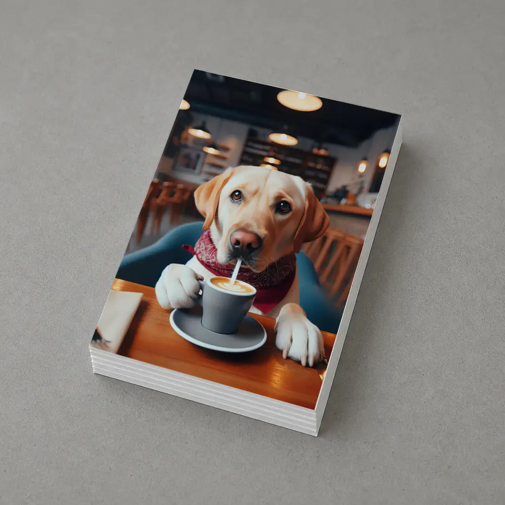 Labrador Retriever Drinking Coffee In Cafe – Postcards