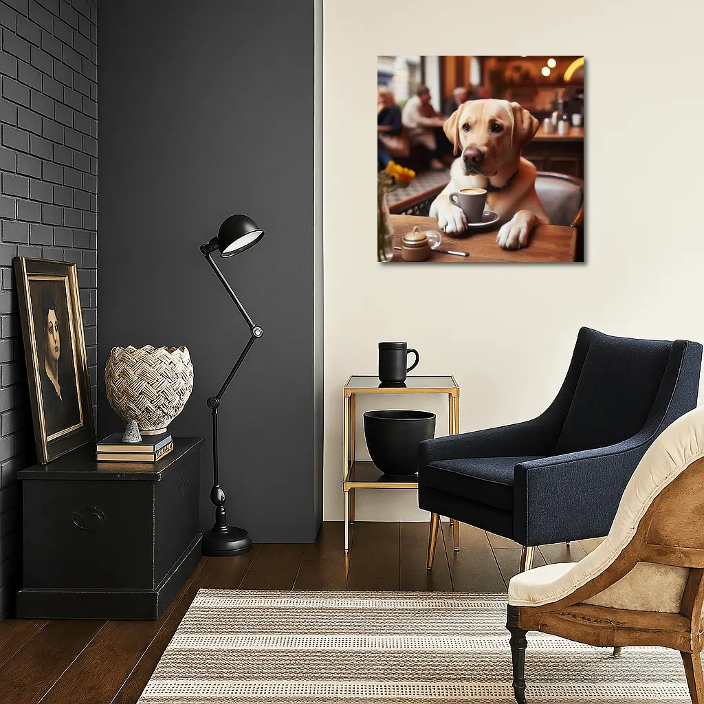 Labrador Retriever Dog Coffee Cafe Scene – Wall Art