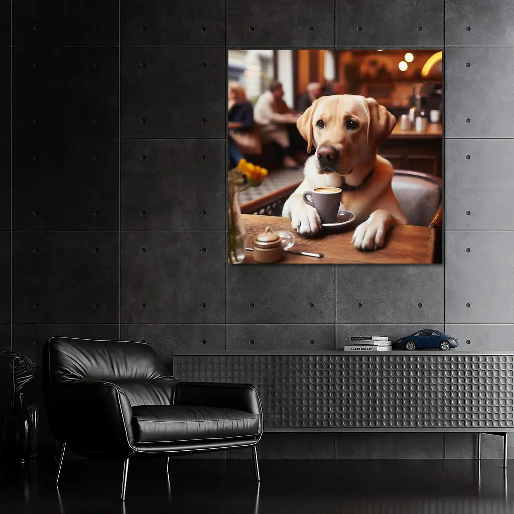 Labrador Retriever Dog Coffee Cafe Scene – Wall Art