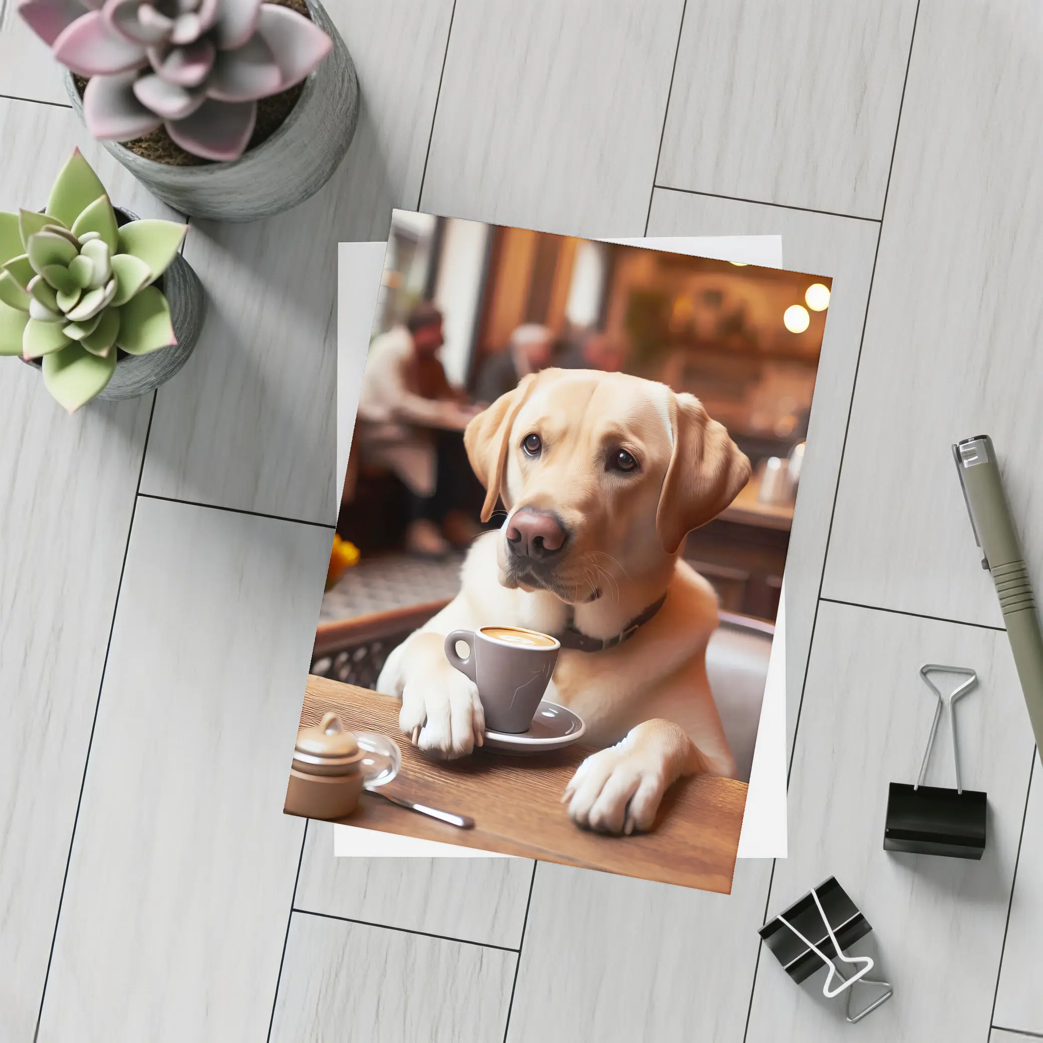 Labrador Retriever Dog Coffee Cafe Scene – Postcards