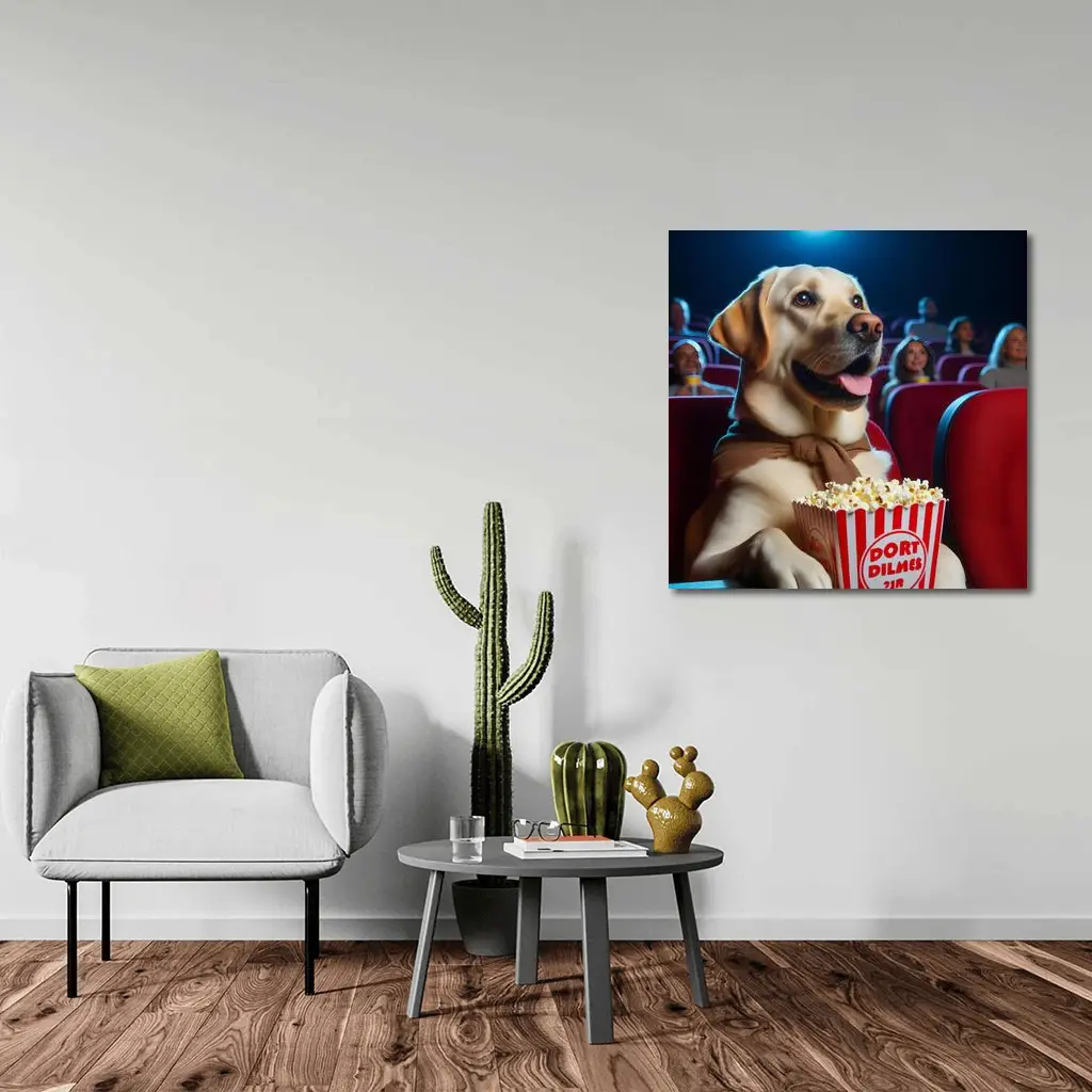 Labrador Retriever Watching Movie With Popcorn – Wall Art