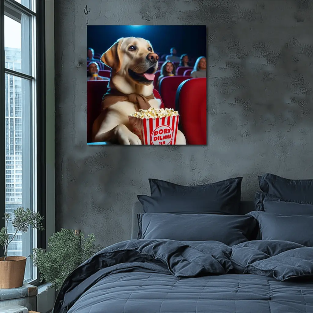 Labrador Retriever Watching Movie With Popcorn – Wall Art