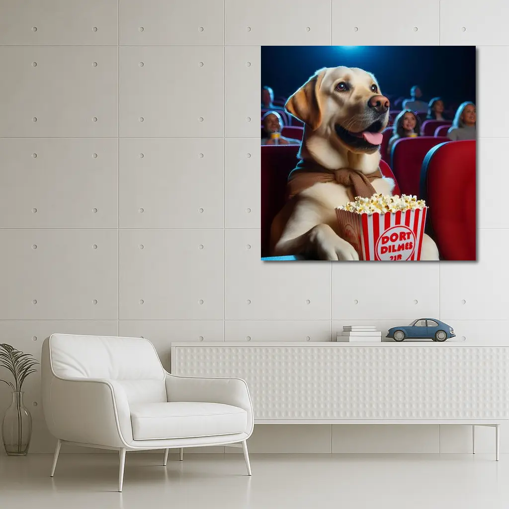 Labrador Retriever Watching Movie With Popcorn – Wall Art
